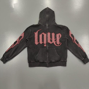 Sweat à capuche unisexe de luxe 2025 personnalisé, effet délavé à l'acide, coupe courte, en coton surdimensionné avec patchs brodés, sans cordon - Product Image 5