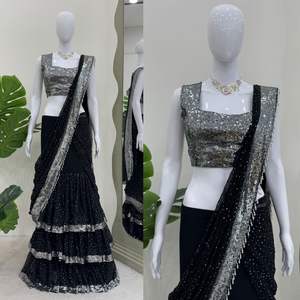 Worldwide wholesale Exquisite Ready to Wear Georgette <b>Lehenga</b> Saree Bespoke Design for Elite Boutiques in <b>cheap</b> and bulk - Product Image 4