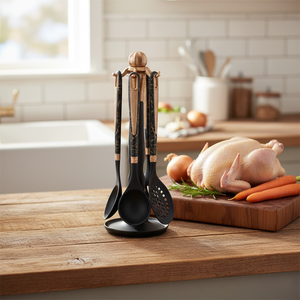 Ensemble d'ustensiles de cuisine en silicone importé 7 pièces, manche en silicone noir doré, sans BPA, résistant à la chaleur, pour la cuisson, compatible lave-vaisselle - Product Image 4