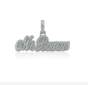 Colgante de Plata 925 con Incrustaciones de Moissanita VVS, Estilo Hip Hop, Corte Princesa, Personalizado con el Nombre de Mr. Bowens - Product Image 1
