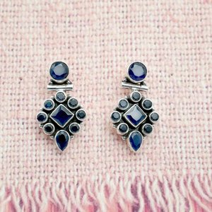 Blue <b>Onyx</b> 925 Sterling Silver <b>Earring</b> Set Floral Handmade Wedding Jewelry with Pendant Fashionable Gift Item - Product Image 2