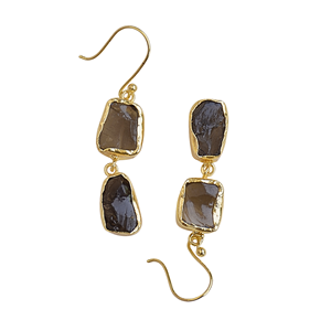 Pendientes Colgantes de Cuarzo Ahumado Semiprecioso con Baño de Oro y Doble Piedra para Distribuidores Mayoristas, Suministro y Abastecimiento - Product Image 6