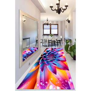 Tapis imprimé style jardin vibrant avec motifs floraux colorés et gouttes d'eau, tapis en chenille - Product Image 2