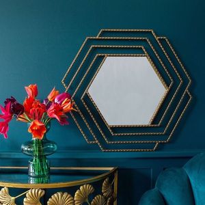 Elegante espejo de pared de metal dorado de diseño vintage con detalles artísticos perfecto para la decoración interior del hogar boutique de lujo - Product Image 6