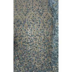 Tela de Lujo Azul Real, Bordada con Cristales, Jacquard Tejido, Encaje Hexagonal con Puntos Cruzados Metálicos, Transpirable, Artículos en Stock - Product Image 2