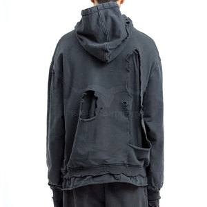 Best Selling Men's Distressed <b>Fleece</b> <b>Hoodie</b> in Custom Colors and Sizes Wholesale Breathable Solid Pattern Plain Dyed for Winter - Product Image 3