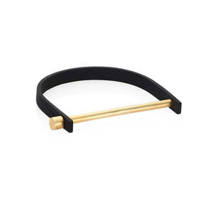 Homvare Unisex U-Shaped Steel Bar and <b>Leather</b> Cuff <b>Bracelet</b> Black/Gold Fashionable Accessory - Product Image 1