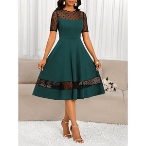 Abito midi da donna in crêpe scintillante <span class=keywords><strong>con</strong></span> scollo rotondo, maniche corte, dettagli in tulle a pois, 36155 - <span class=keywords><strong>Smeraldo</strong></span> - Product Image 1