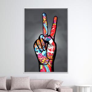Toile d'art graffiti urbain main de la paix - Impression audacieuse de pop art moderne, TOILE ENCARTÉCHÉE BLANCHE - Product Image 1
