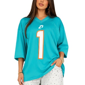 Maillot de football américain respirant en maille bleu sarcelle, col en V oversize, imprimé numéro, streetwear, chemise de sport bleu clair, fabricant OEM - Product Image 1