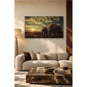Fida Deux éléphants marchant sur la savane au coucher du soleil, impression sur toile - Product Image 5