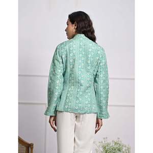 Silk Block Printed Reversible Winter <b>Jacket</b> with Button Decoration - Product Image 6