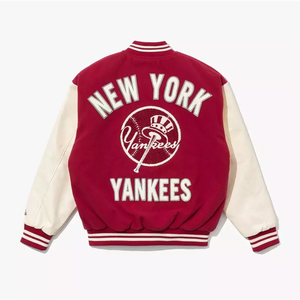 Chaqueta universitaria de Nueva York para hombre, chaqueta Letterman con mangas de cuero dorado, chaqueta universitaria de cuero personalizada Letterman para hombre - Product Image 2