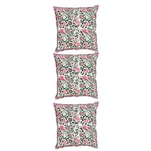 Indian Blossom <b>Pillow</b> Set of 3 Vibrant Pink & Green Floral Digital Print Cotton Cushion Cover Square <b>Shape</b> for Home Use - Product Image 4