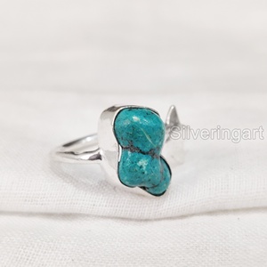 Joyería de piedra en bruto Anillo para mujer Turquesa natural Piedra preciosa cruda Diciembre Piedra natal Estrella Anillo ajustable Anillo de plata esterlina 925 - Product Image 1