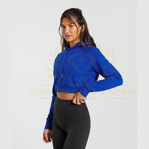 Sudadera informal de manga larga con logotipo personalizado para mujer, Jersey de punto de algodón con capucha, Top corto para la colocación del logotipo frontal de invierno - Product Image 2