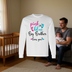 T-shirt à manches longues pour bébé « Big Brother t'aime » rose ou bleu pour révélation du sexe - Product Image 3