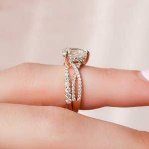 RITZIN Women's Cute Pear Cut Lab-Grown Diamond Twisted Bridal Set <b>Open</b> Stack Engagement <b>Ring</b> Solid Gold Wedding <b>Ring</b> - Product Image 3