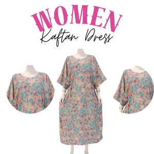 Robe longue décontractée à fleurs pour femmes avec manches 3/4, col en V, taille élastique, respirante et à séchage rapide par Chrysanta - Product Image 4