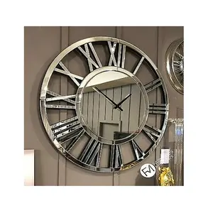 热卖现代圆形挂钟形状工业镜子圆形静音运动家用挂钟时尚最新罗马数字