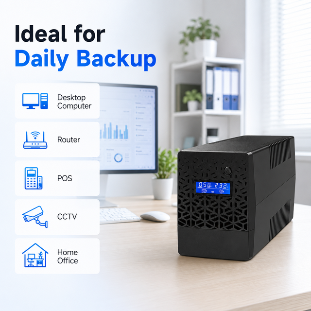 Mini 650VA UPS Single Phase Uninterruptible Power Supply for Home Office Computer Router POS CCTV Backup Small Device Power