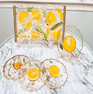 Sous-verres en acrylique imprimés orange faits à la main avec poignées en métal pour plateau Tapis et coussinets de table de forme personnalisée - Product Image 2