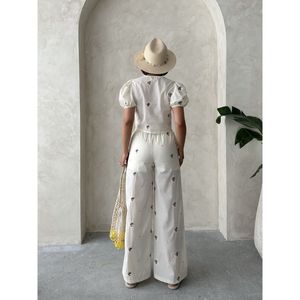 Blusa de Algodón Bordada con Lazo Delantero para Mujer, Color Piedra, Ropa Elegante al por Mayor para Uso Diario - Product Image 5