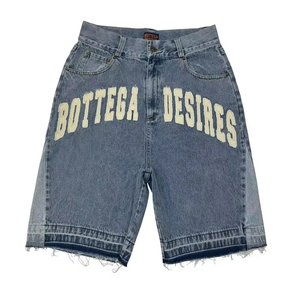 Custom Men's <b>Raw</b> VIRAL DENIM Baggy Jorts Distressed <b>Hem</b> Embroidered Washed <b>Jeans</b> Men's Shorts for Sale - Product Image 3