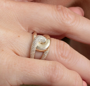 Bague à maillons en zircon naturel vintage à emboîtement au design unique 14 carats 18 carats plaqué or Bague en alliage Bold Pave Diamond Minimalist Jewelry - Product Image 6