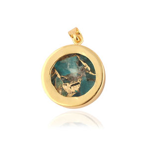 Colgante redondo chapado en oro de 24k para fabricación de joyas, collar único de cobre, turquesa, mohave, novedad - Product Image 4