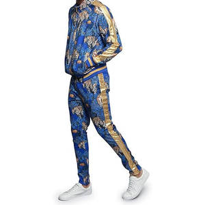 Conjunto Deportivo para Hombre con Chaqueta con Cremallera y Pantalones Deportivos Ajustables en la Cintura, para Ejercicio, Viajes, Relajación, Estampado Floral de Tigre, Azul Real - Product Image 4