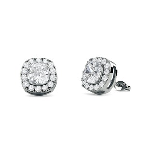Boucles d'oreilles en diamant taille coussin avec halo, 0,60 ct, diamant de laboratoire en platine, pour mariage ou anniversaire - Product Image 1