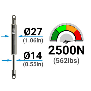 Resorte de Gas AISI 316L Inox de 926 mm (36.457 pulgadas) 100N-2500N Hecho en Turquía - Soporte para Ventanas de Techo, Pérgolas y Claraboyas Exteriores - Product Image 3