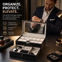Boîte de rangement de luxe en cuir pour montres et bijoux, avec fenêtre transparente, pour bagues et montres