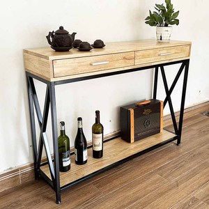 XAPO CST048 <b>Console</b> <b>Table</b> Rustic Industrial Design with Iron Frame and Mirrored Wood Top <b>for</b> <b>Entry</b> Villa or Hotel - Product Image 2