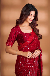 Indian Boutique <b>Red</b> Beautiful Traditional Bollywood Ethnic Georgette Sequence Work Premium Quality Latest Trendy <b>Red</b> Sari - Product Image 6