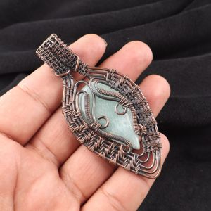 Pendentif classique en amazonite bleue, coupe poire, fil de cuivre, argent oxydé, cadeau de la Saint-Valentin pour elle aujourd'hui - Product Image 2