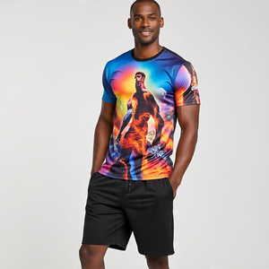 Ensembles de shorts de fitness jogging d'été de haute qualité pour hommes hauts de loisirs en deux pièces imprimés personnalisés et shorts à motifs solides coupe ample - Product Image 5