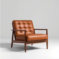 Fauteuil d'appoint en cuir avec pieds en bois massif, fauteuil de lecture moderne à dossier haut pour hôtel, villa, salon et chambre à coucher