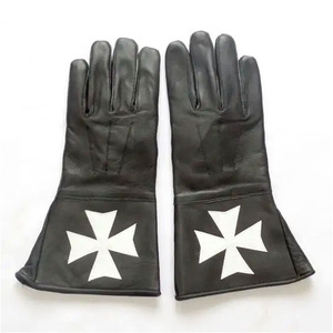 Guanteletes de cuero negro de caballero templario masónico con guantes suaves bordados de Cruz Roja para manualidades, punto de cruz y costura - Product Image 6