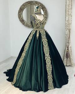 Vestido de Novia Turco de Satén Premium, Largo hasta el Suelo, Elegante, Transpirable, Antiarrugas, con Estampado Floral Natural, Cuello Alto, para Fiesta - Product Image 1