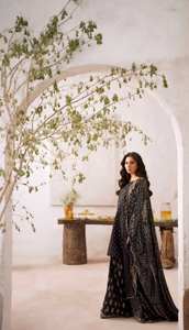 Magnifique Ensemble Palazzo Georgette 3 Pièces de Designer Pakistanais Traditionnel Noir Kameez Salwar pour Femmes en Ligne Party Wear Shopping - Product Image 3