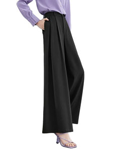 Pantalon ample taille haute pour femme 2025, uni, décontracté, à jambes larges, avec fermeture élastique, style devant plat - Product Image 3