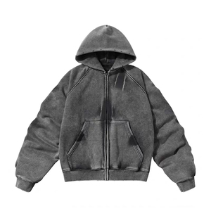 Sweat à capuche unisexe en molleton bouclette 500 g/m² délavé à l'acide, respirant, brodé, coupe oversize, hiver 2026, haute qualité - Product Image 2