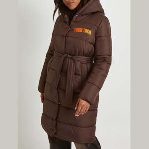 Trending Style Solid <b>Brown</b> Color <b>Women's</b> Puffer <b>Jacket</b> Breathable Fabric Thick Warm Quilted Oversize Button Up Long Bubble Coat - Product Image 1