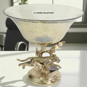 Bol en métal décoratif au design léopard de luxe Pièce maîtresse de table exquise Décoration intérieure gratuite et élégante, parfaite pour l'affichage - Product Image 1