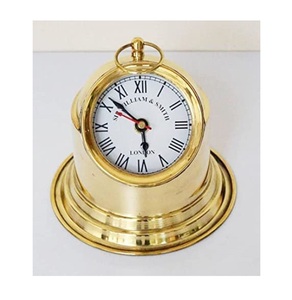 นาฬิกาตั้งโต๊ะทำจากทองเหลืองขนาด6นิ้วทำด้วยมือสไตล์วินเทจ | นาฬิกาโลหะทองเหลืองอเนกประสงค์หมายเลขโรมันที่สวยงาม - Product Image 1