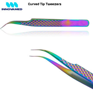 Juego de 4 piezas de color arcoíris de pinzas de pestañas hechas a mano de alta calidad para uso en salón extensiones de pestañas de acero inoxidable INNOVAMED - Product Image 5