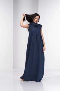 Vestido maxi de lino Ropa azul Vestidos de lino para mujer Vestido maxi de lino largo y suelto - Product Image 2