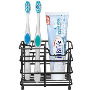 Brosse à dents en métal murale à revêtement noir et support de pâte support supports de stockage unité pour utilisation dans la salle de bain à la maison ou à l'hôtel - Product Image 1